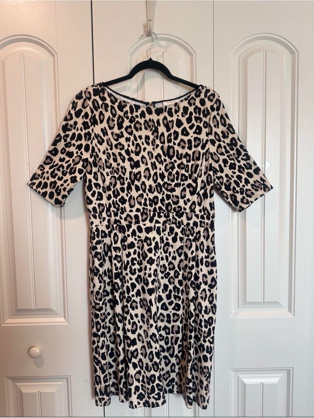 Leopard Print Short Sleeve Women’s Dress - Black on Cream